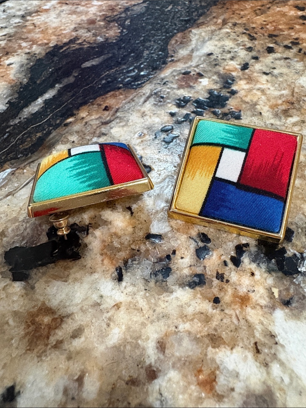 Marvellla 1.25” Vintage stud Earrings Geometric Multicolor Fabric Square